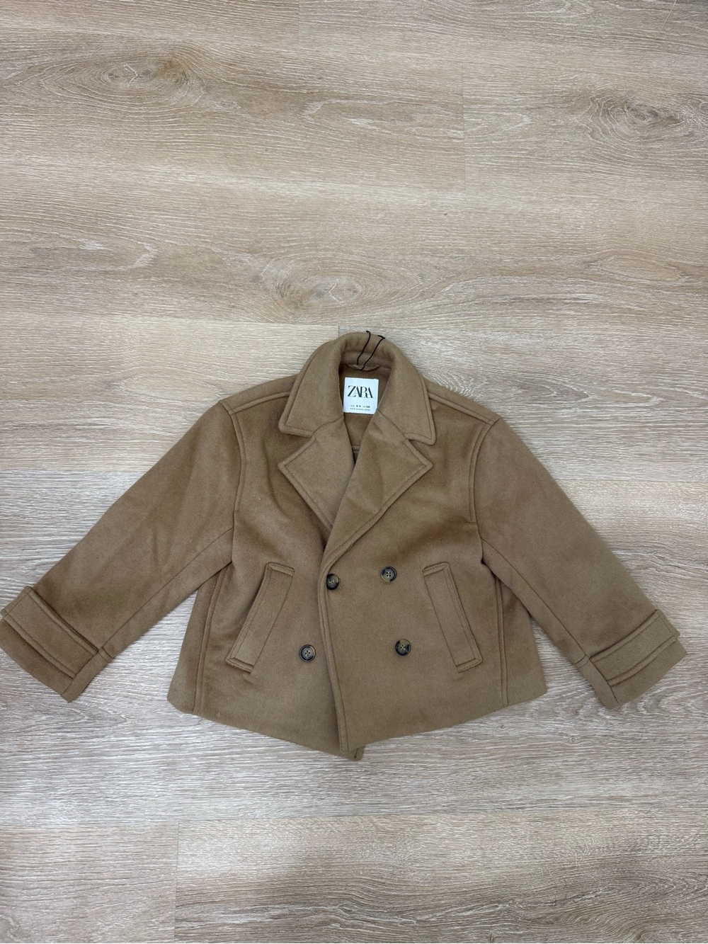 ZARA Girls Camel Wool Blend Double Breasted Peacoat Jacket Size 8-9